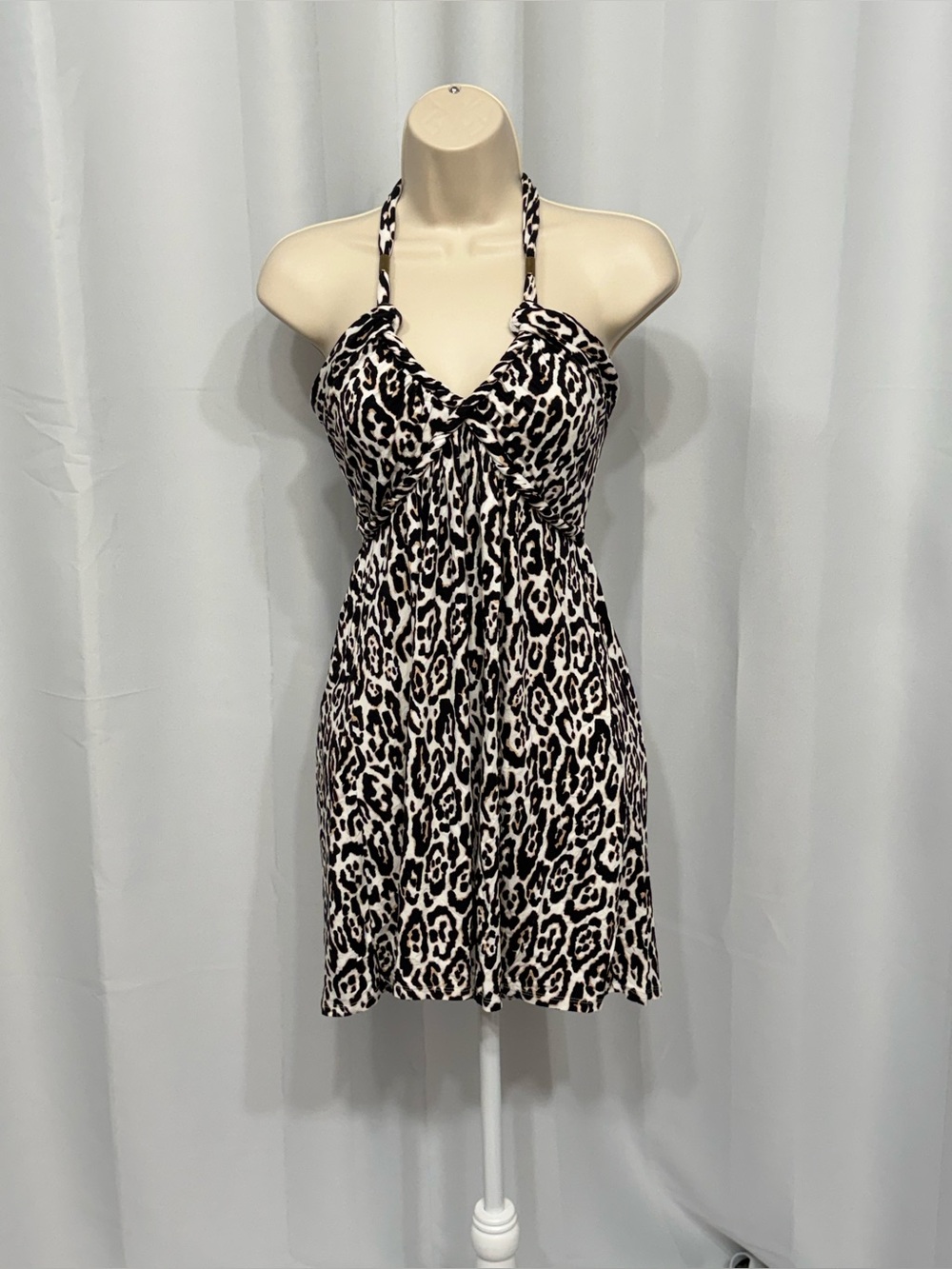 Tart Collections Women’s Brown Animal Print Spaghetti Straps V-Neck Mini Dress S
